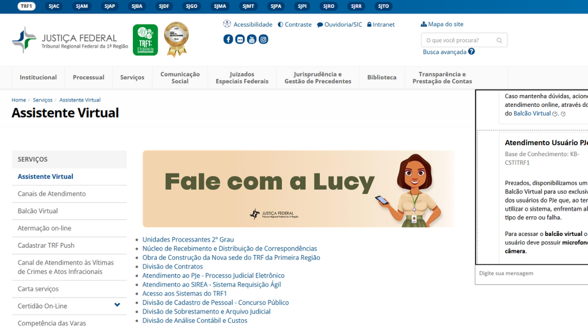 Balcão Virtual: PJe TRF-1
