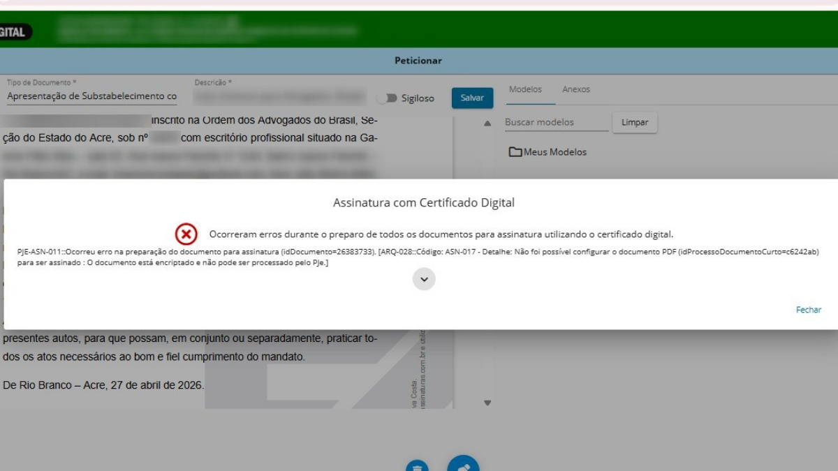 TRT-14: erro ao anexar PDF assinado no PJe