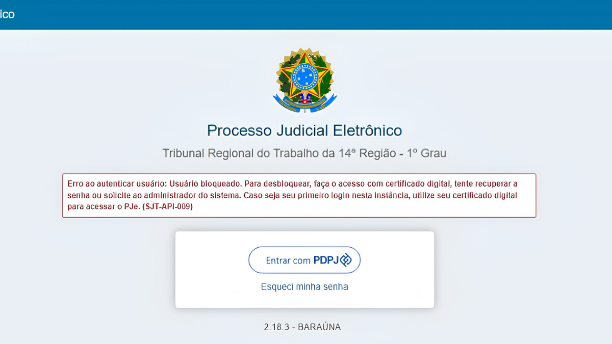 Erro ao autenticar o usuário: Usuário bloqueado